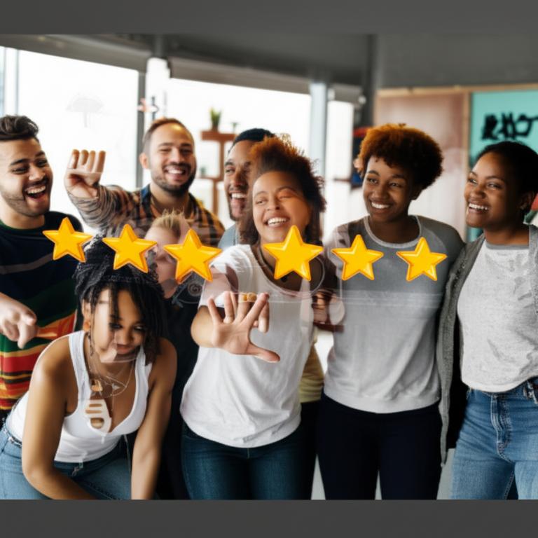 Khách hàng trung thành với huy hiệu và ngôi sao, tượng trưng cho sự hài lòng và gắn bó.