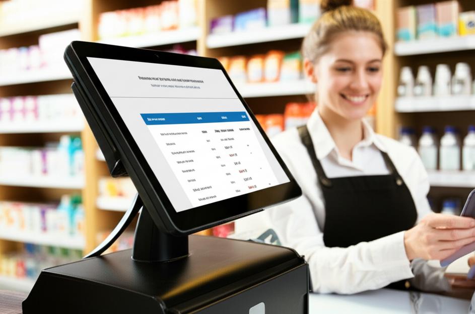 Quầy thu ngân với hệ thống POS hiện đại đang phục vụ khách hàng.