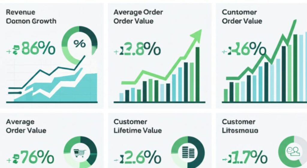 Sales performance dashboard with key metrics and growth indicators.