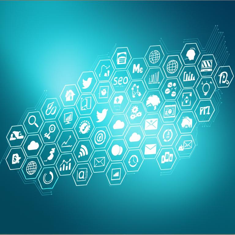 Bí Quyết Tối Ưu Hóa Marketing Với Bộ Công Cụ Đỉnh Cao 10 Collage of digital marketing tool icons with a gradient background.