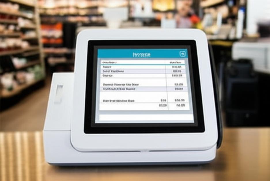 Máy POS hiện đại hiển thị hóa đơn điện tử.