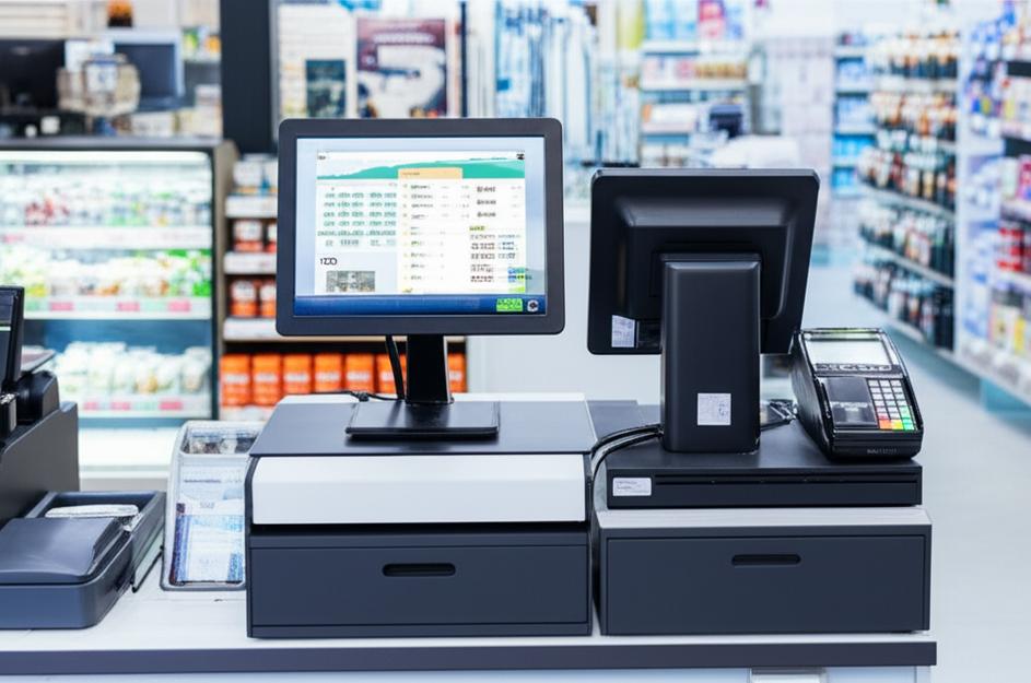 Quầy giao dịch POS hiện đại cho cửa hàng bán lẻ hoạt động offline.