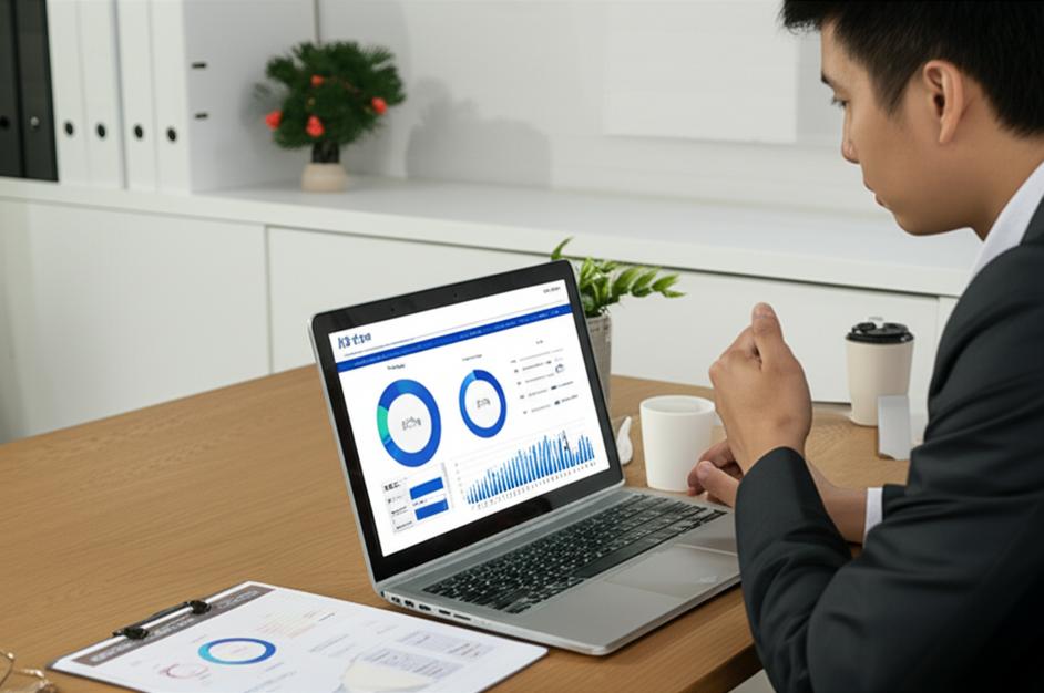 Chủ doanh nghiệp xem xét bảng điều khiển bán hàng trên laptop.