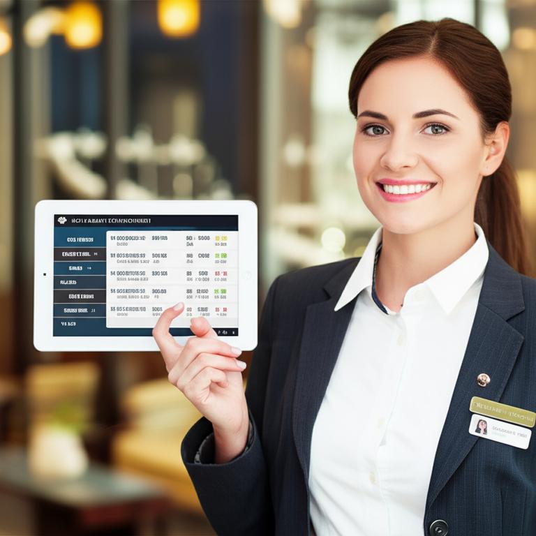 Giao diện phần mềm quản lý khách sạn trên máy tính bảng với nhân viên lễ tân.