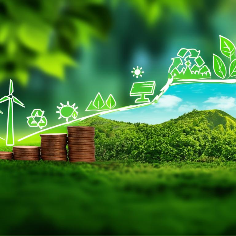 Infographic về Tài sản xanh, minh họa đầu tư bền vững và tăng trưởng.